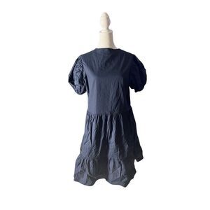 Hyacinth House Women's Blue Puff Sleeve Tiered A Line Mini Dress Medium NWT